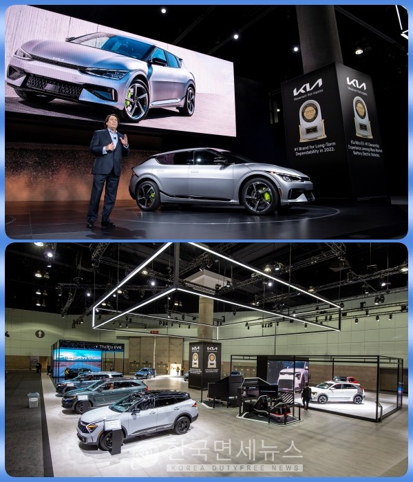 17일(현지시간) 미국 LA컨벤션 센터에서 열린 '2022 LA오토쇼'에서 기아 미국 COO 스티브 센터(Steve Center)가 'EV6 GT'를 발표하고 있다.