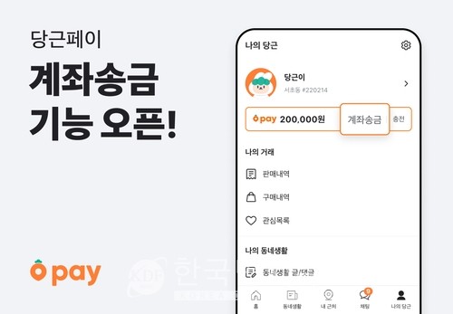 당근페이 계좌송금 기능 오픈. 당근마켓 제공 